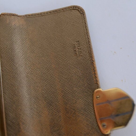 Prada Gold Saffiano Leather Pushlock Flap Wallet - Picture 12 of 14